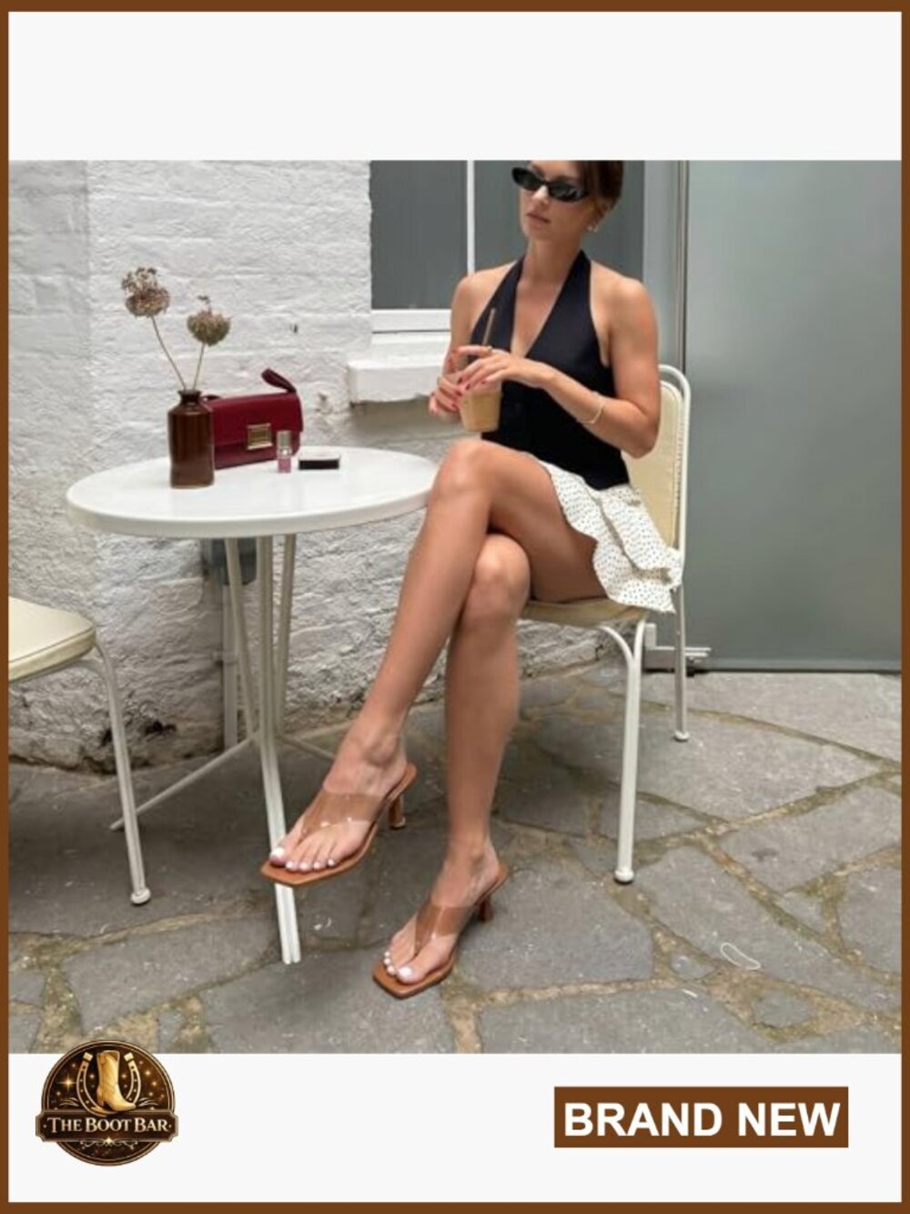Square Toe Clear Strap Kitten Heels Sandals Memory Foam Comfort Slip On - Picture 5 of 7